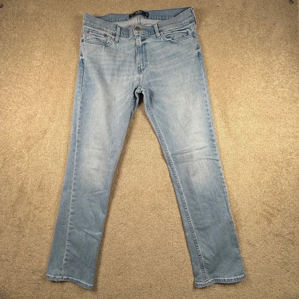Hollister Mens Slim Straight Epic Flex Light Wash Blue Denim Jeans 33x32